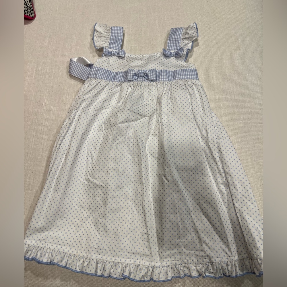 White and Blue Ruffled Smocked Sundress